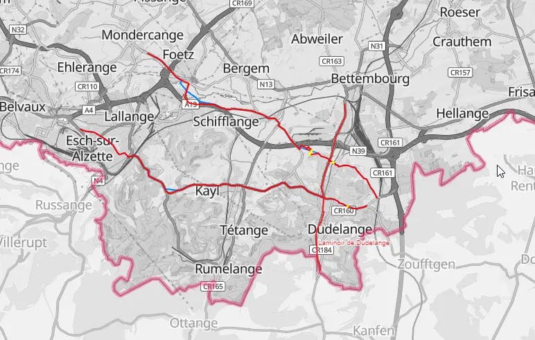 Map of the south of Luxembourg