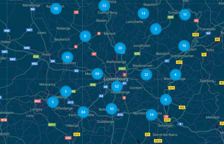 Screenshot von der Website chargy.lu