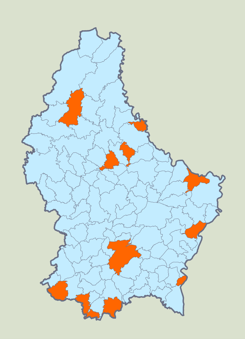 12 городов-коммун в Люксембурге.Источник: Википедия
