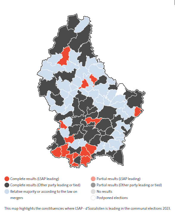 The results of the 2023 municipal elections provide a clear illustration of this influence, with the majority of votes in these southern municipalities cast in favor of the LSAP.&amp;amp;amp;amp;amp;amp;amp;amp;amp;amp;amp;nbsp; Source: elections.public.lu