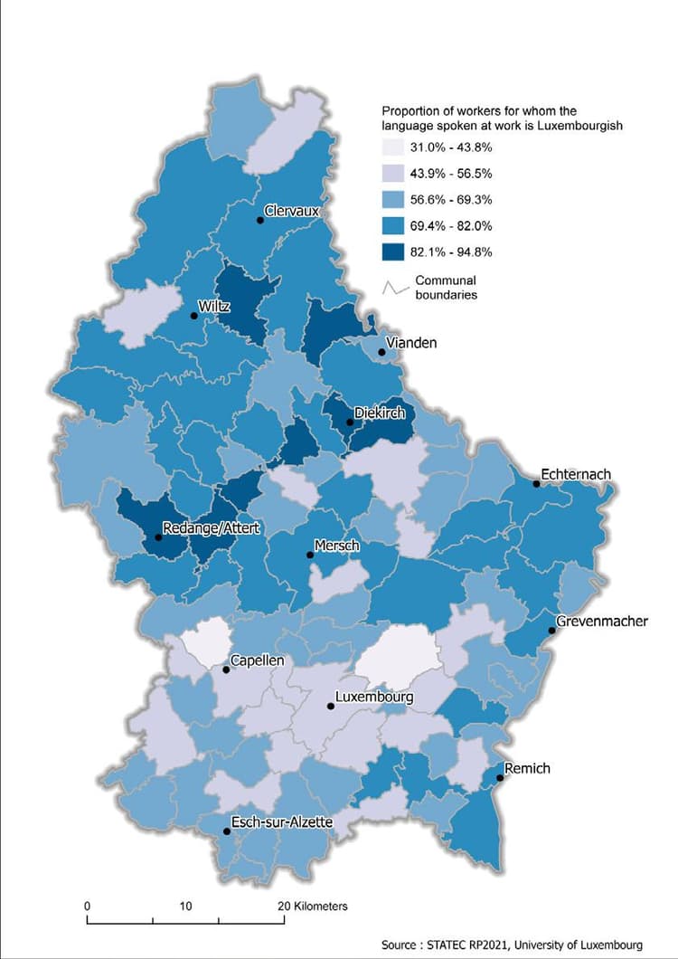 Le luxembourgeois comme langue de travail, source : Statitstiques.lu