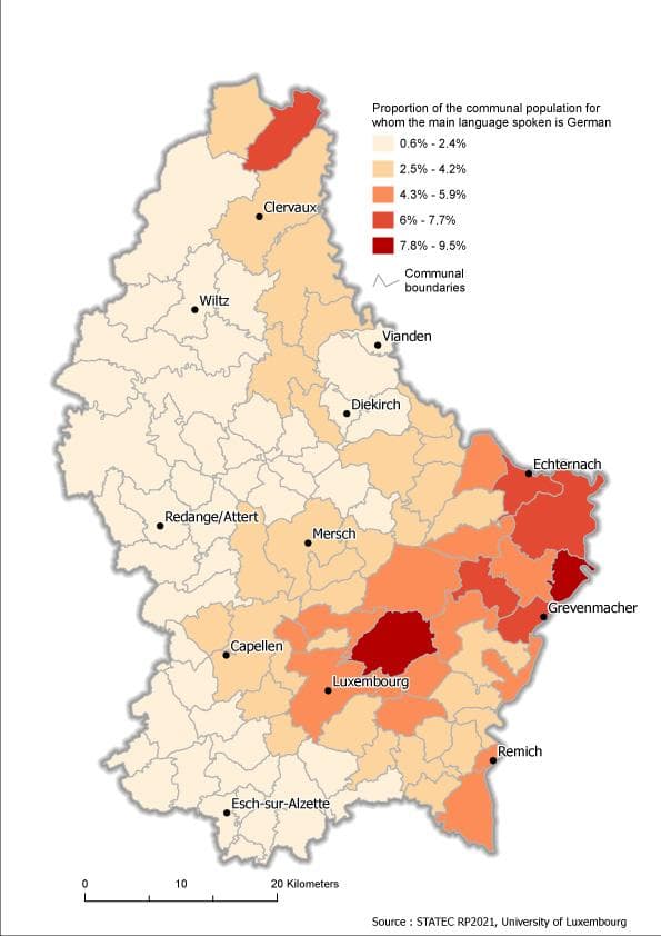 Deutsch als Hauptsprache, Quelle: Statitstiques.lu