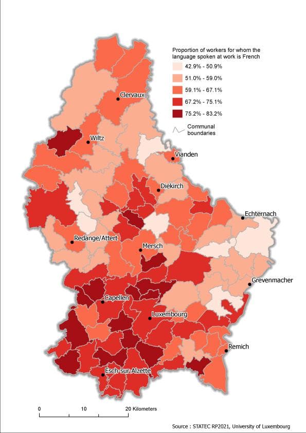 Französisch als Arbeitssprache, Quelle: Statitstiques.lu