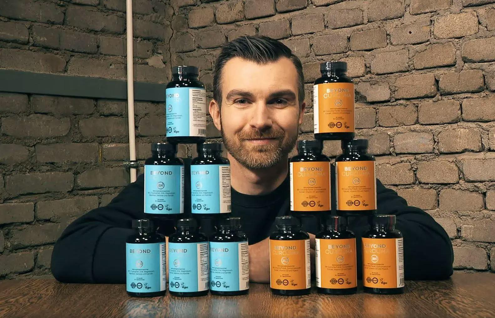 man with health supplements, medication. vegan supplements, luxembourg