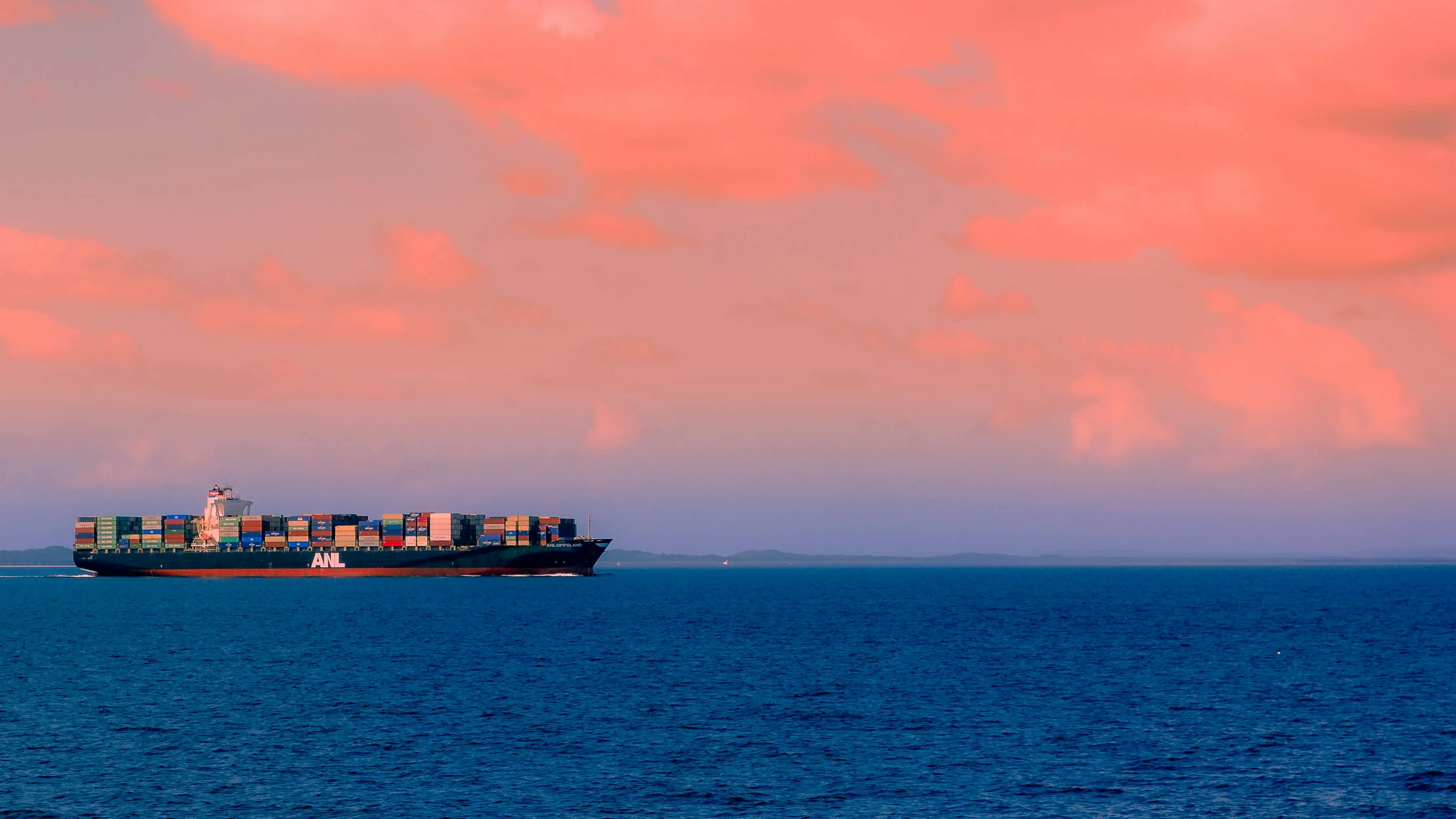 Ship, vessel, sea, sunset