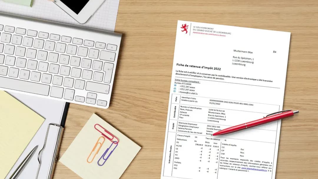 Illustration von Luxtoday, Dokumentenmuster von Administration des contributions directes