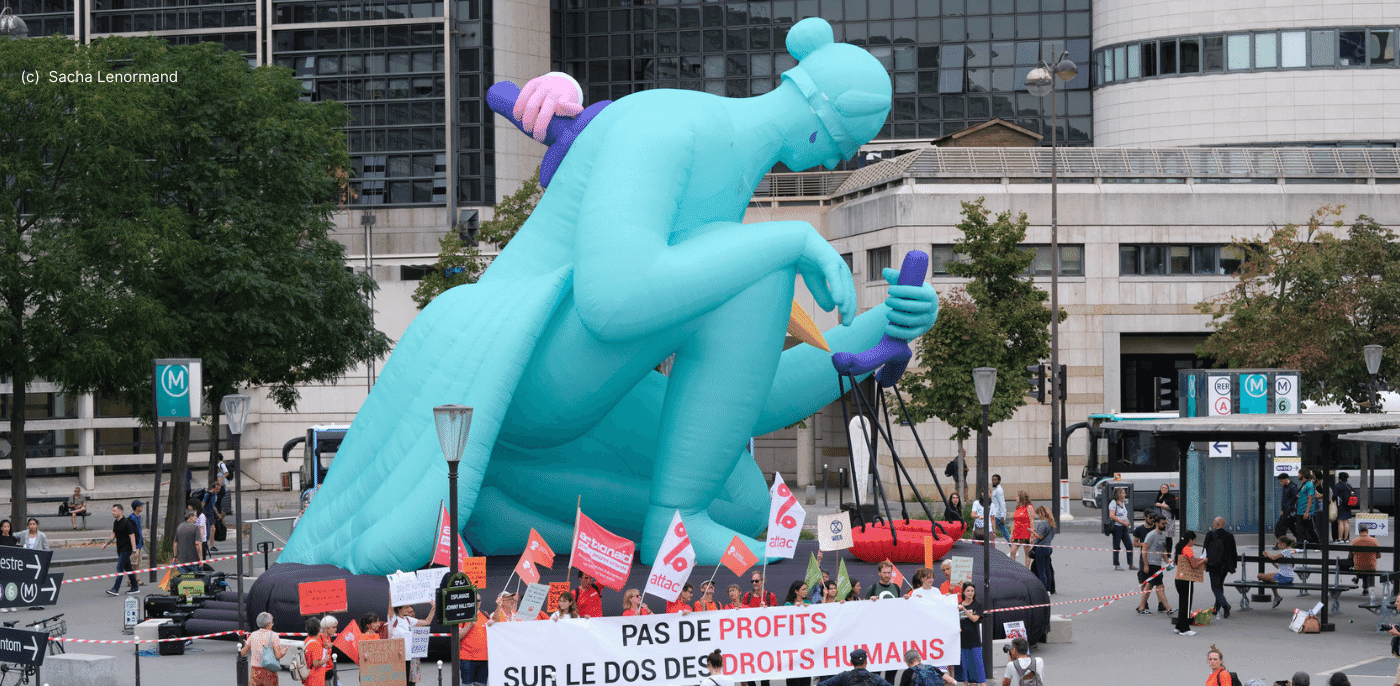 An inflatable figure of Justice came to the center of the capital in Luxembourg