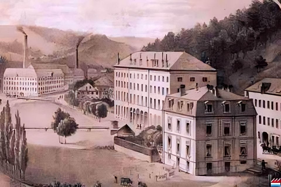 Godchaux factory, Godchaux office, and residential building, Godchaux villa in Schleifmühle Luxembourg image history Hamm