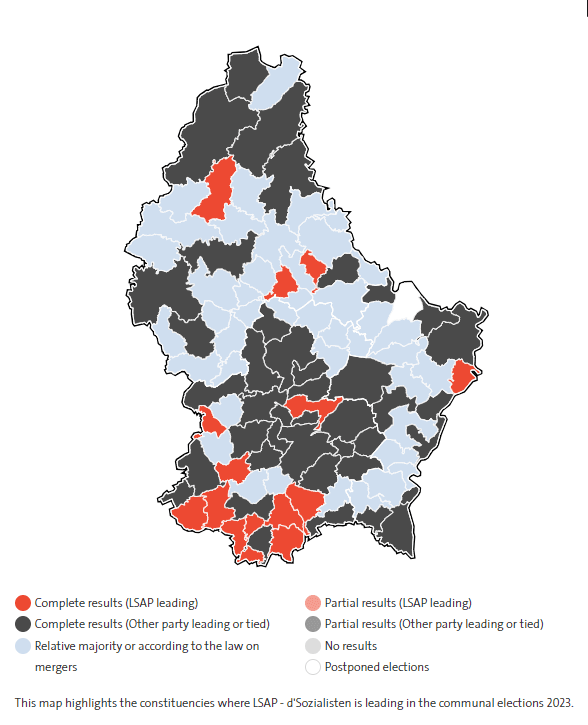 The results of the 2023 municipal elections provide a clear illustration of this influence, with the majority of votes in these southern municipalities cast in favor of the LSAP.&amp;amp;amp;amp;amp;amp;amp;amp;amp;nbsp; Source: elections.public.lu