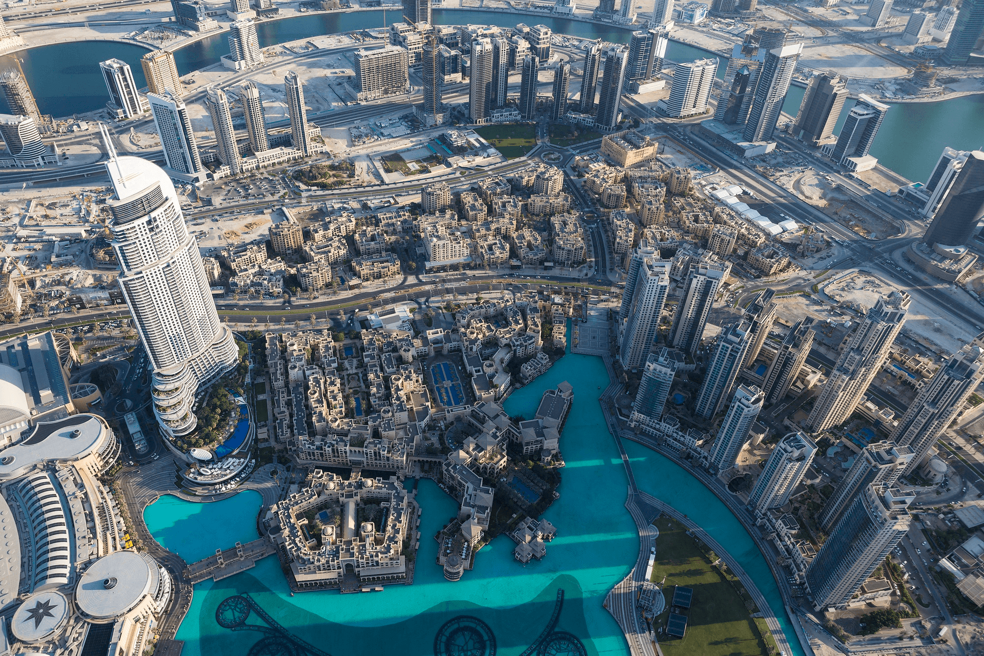 Aerial view of dubai city from the top of a tower